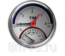 Термоманометр аксиальный, TIM, 16 бар, Y-80T-16