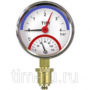 Термоманометр радиальный, TIM, 4 бар,Y-80-4